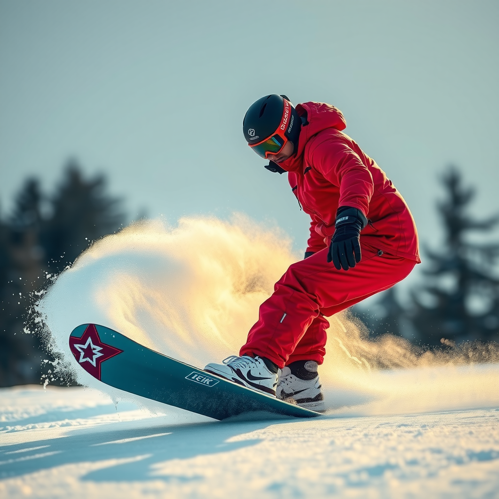 完璧にメンテナンスされたボードでカービングするスノーボーダー
