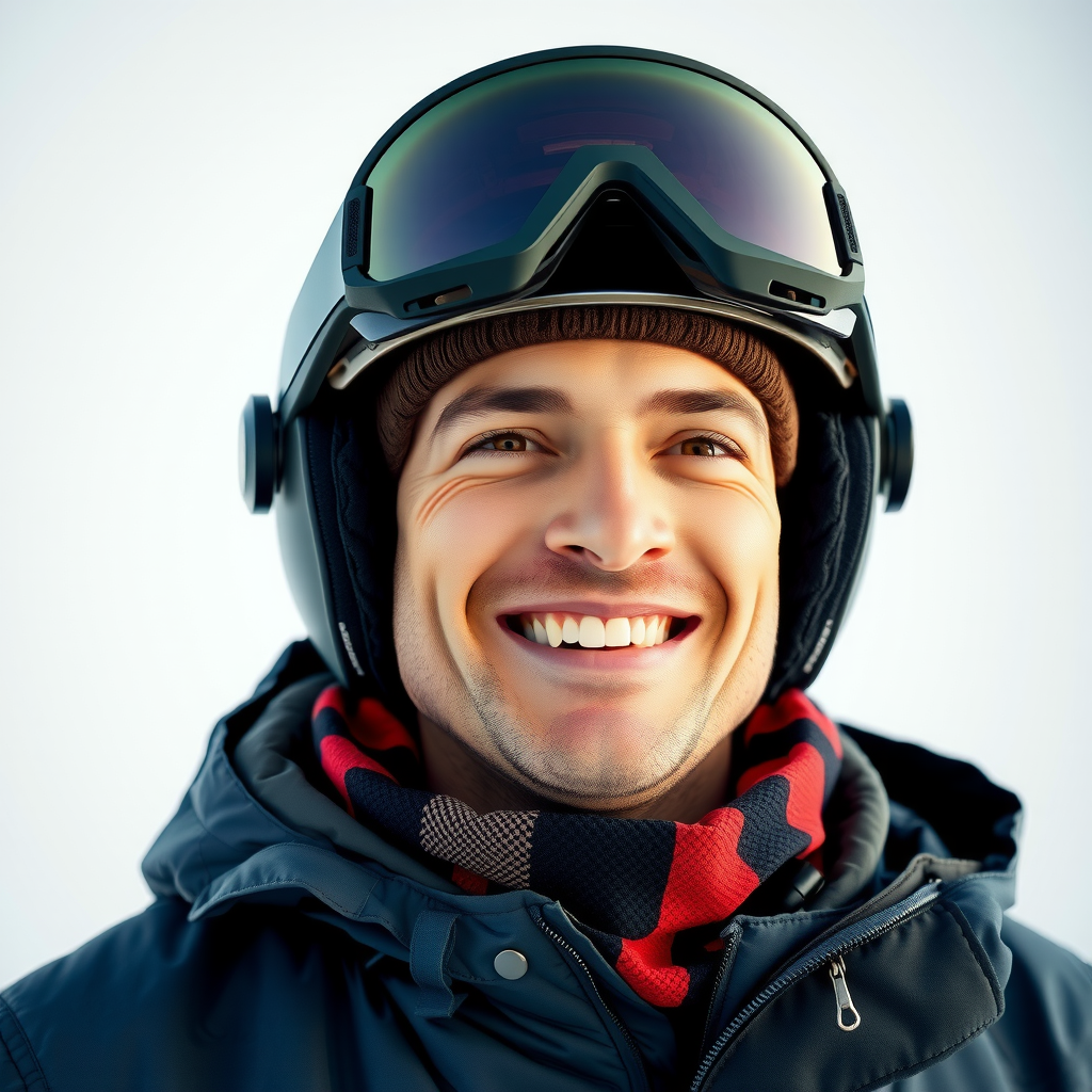 冬用ウェアを着た笑顔のプロ男性スノーボードインストラクターのポートレート